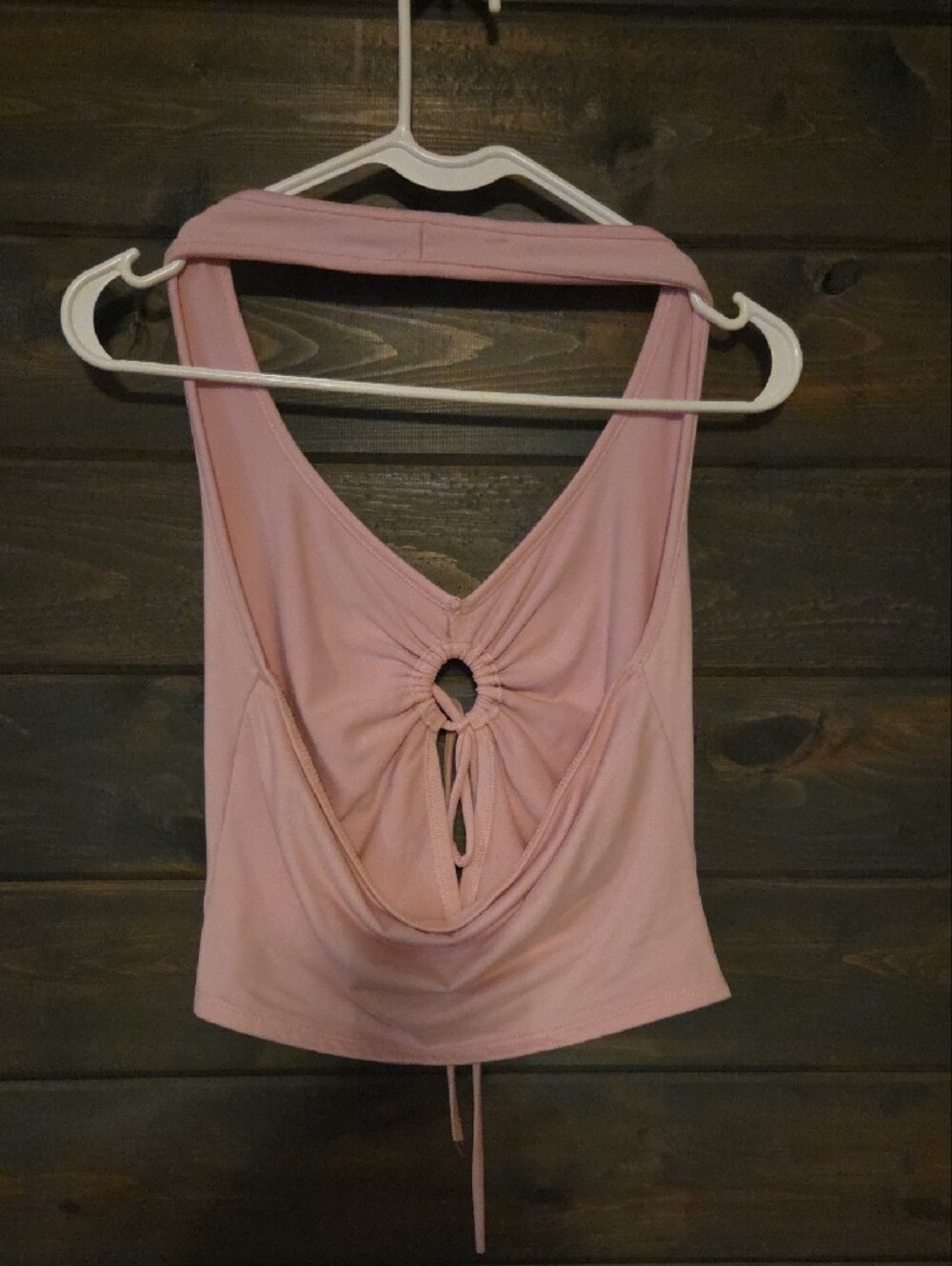 Pink Ruched Front Halter Crop Tank Top - Picture 2 of 2